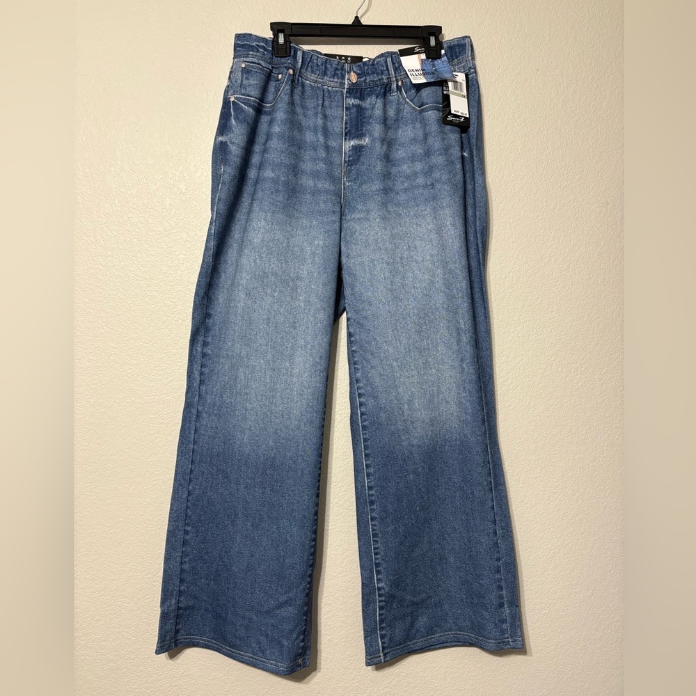 Seven 7 Denim Illusion Blue Wide Leg Jeans Sweatpants. Faux Denim Look. NWT 1X